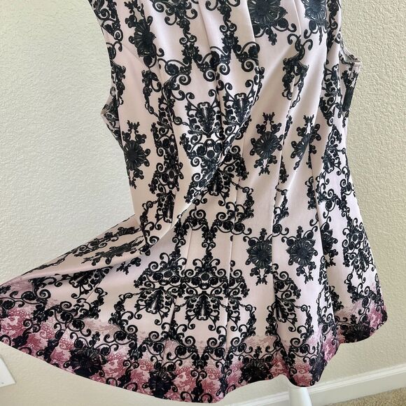 Gabby Skye Dress Women's 20W Pink Black Floral Damask Ombre Midi Short Sleeve - Picture 5 of 11